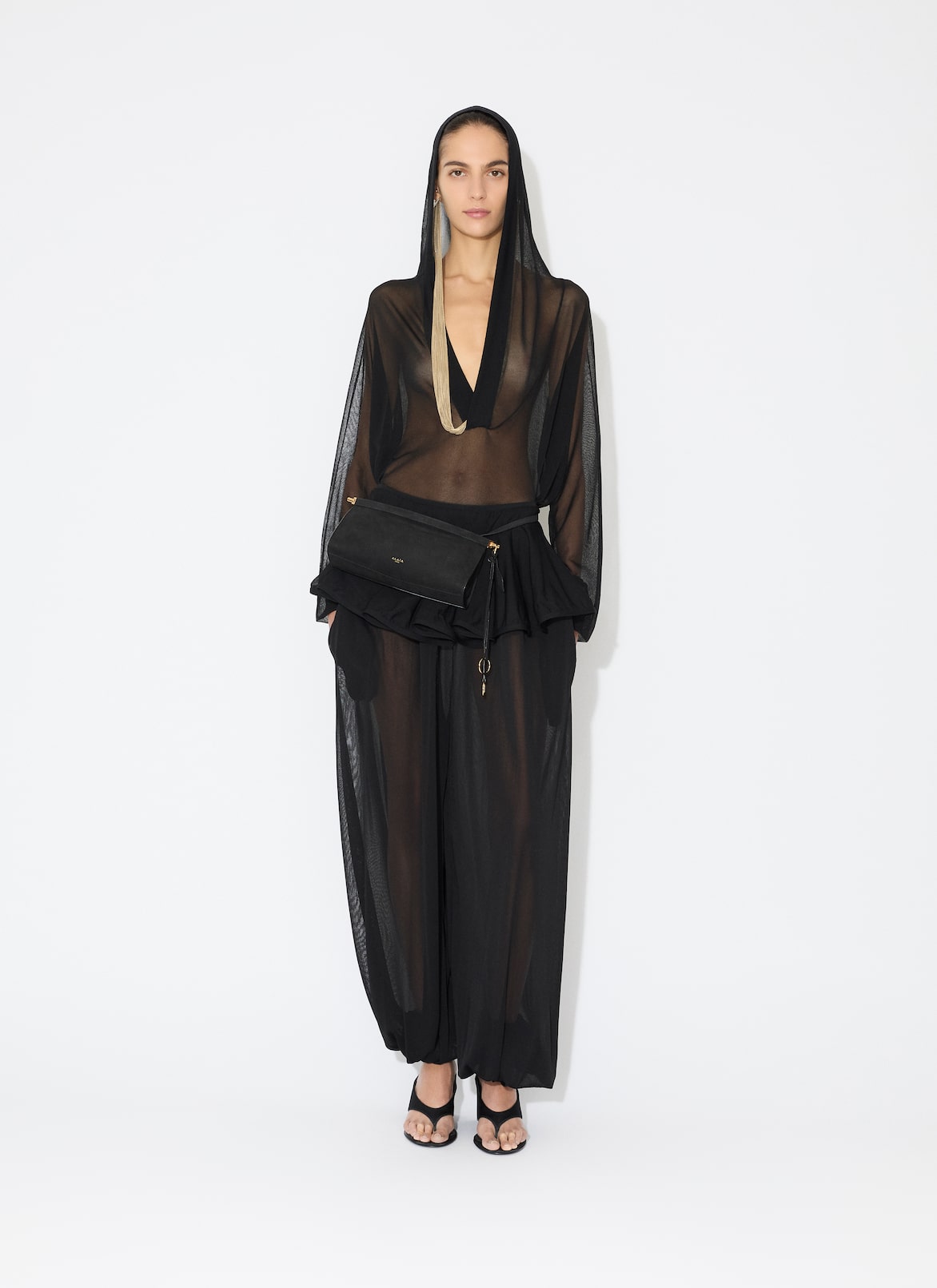 FINE KNIT HOODED BODY ALAÏA BLACK FINE KNIT HOODED BODY